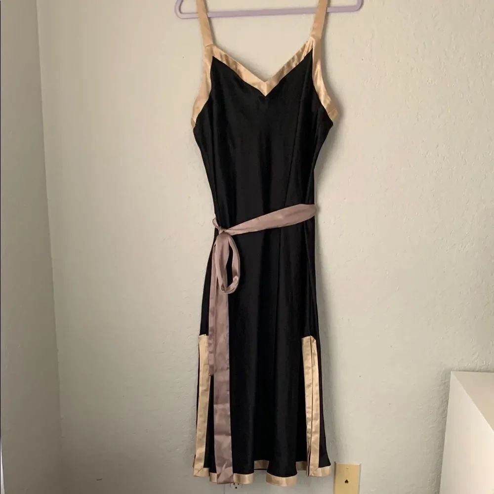 Jones New York Black Midi Dress with Gold Accents Sleeveless Belt Slits Size 1X